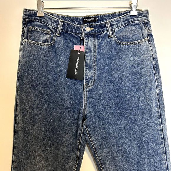 NWT Pretty Little Thing Womens Wide Leg Jeans Size US 12 Acid Wash Medium - Picture 11 of 15